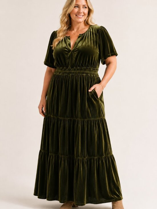 Leslie Fay Dresses & Skirts - NWT Leslie Fay Olive Green Velvet Tiered Maxi Dress Plus Size 14